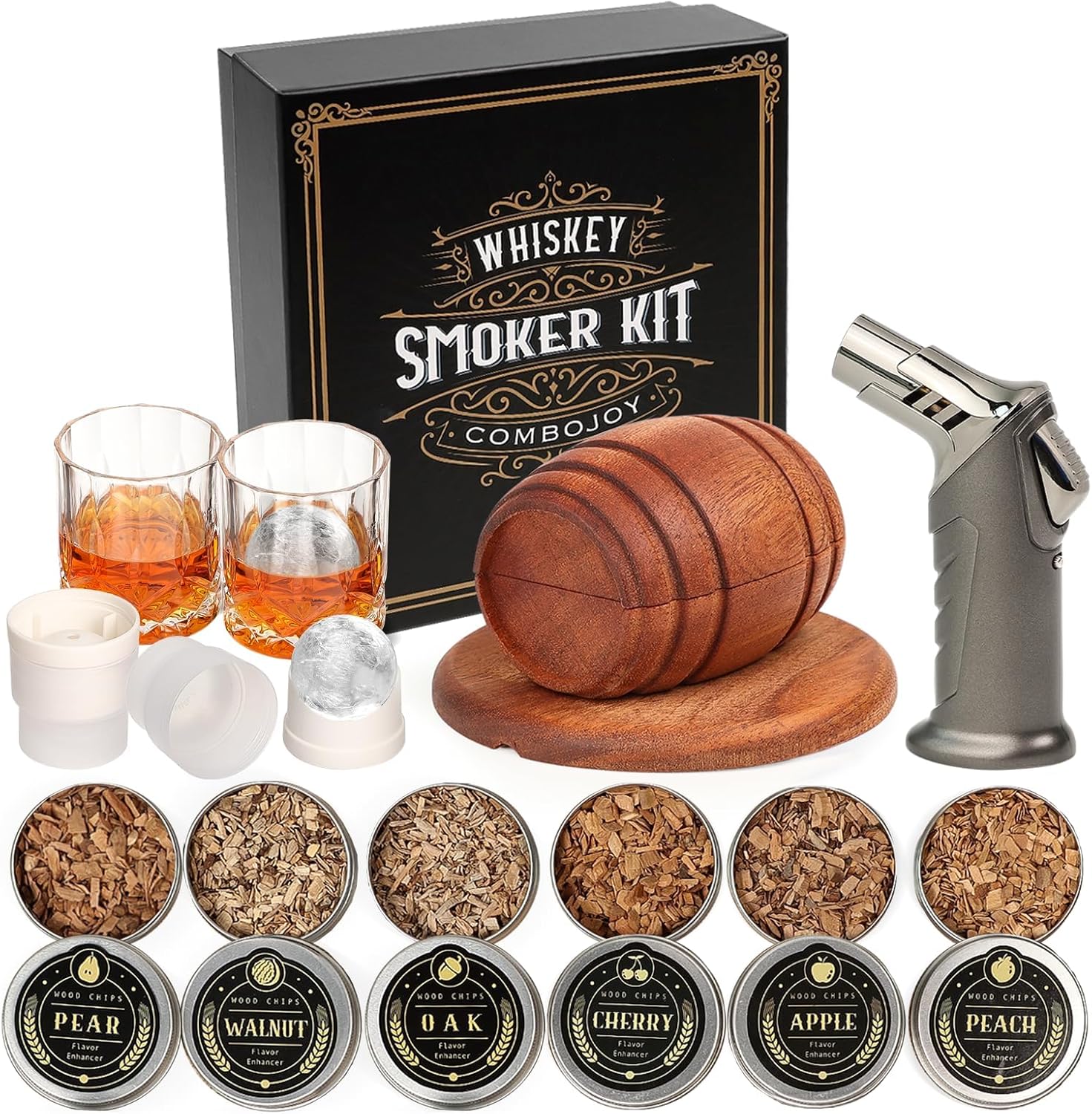 Whiskey Smoker Kit with Torch and 6 Wood Chip Flavors
